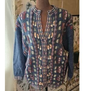 Vintage 90's Tulchan 100% Wool  3D Cardigan in Light Blue
